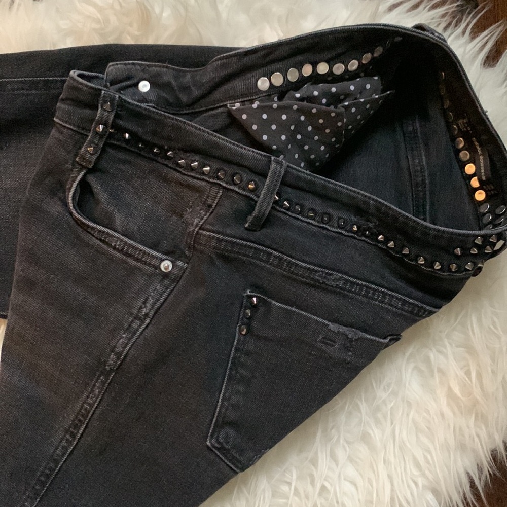 Zara trafaluc black studded & frayed distressed denim, chewed hems, black denim - Picture 11 of 16